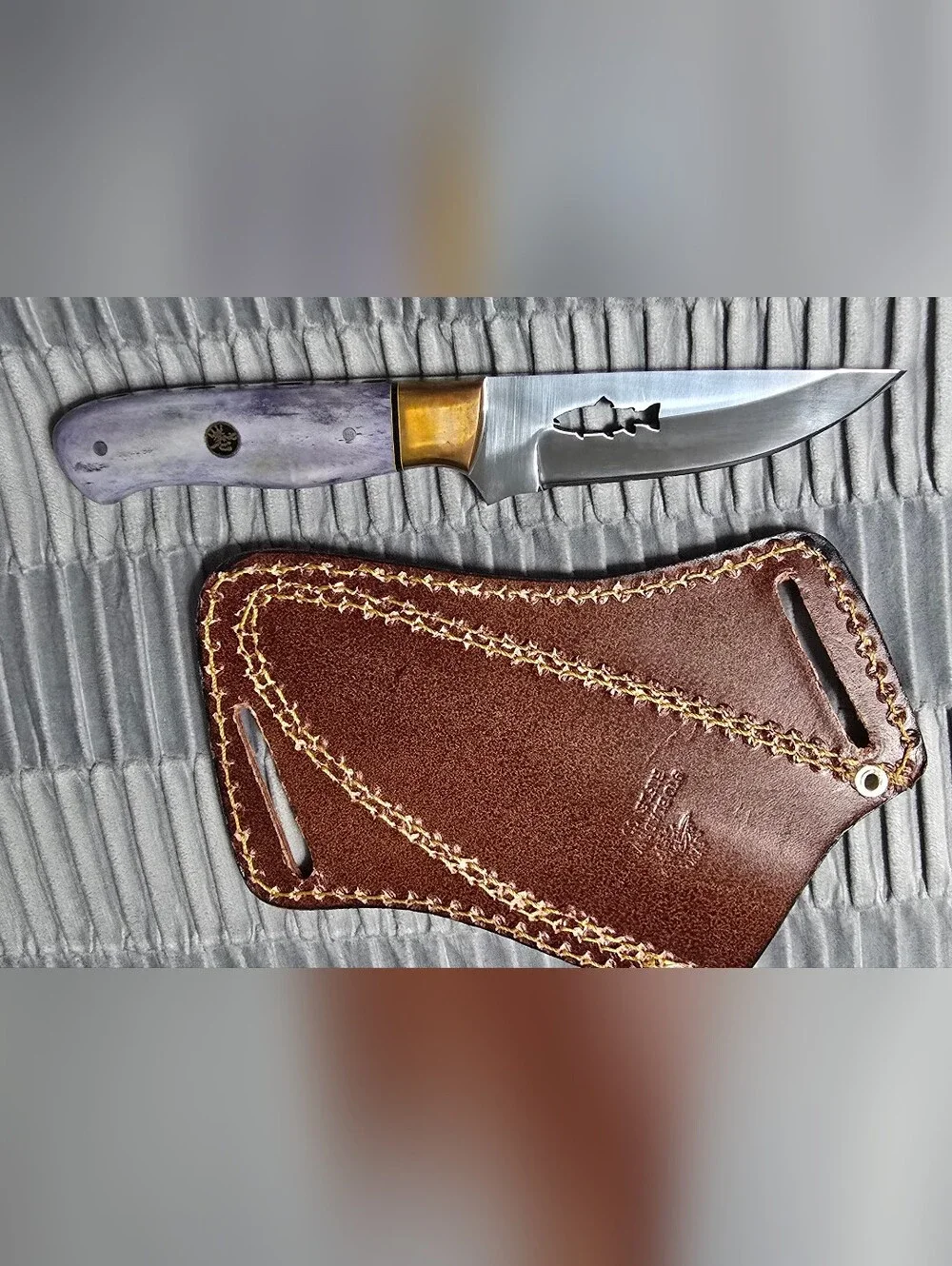 970 BladeWorks Fixed Blade Lavendar Handle & Brown Leather Cross Sheath 🇺🇸🔥